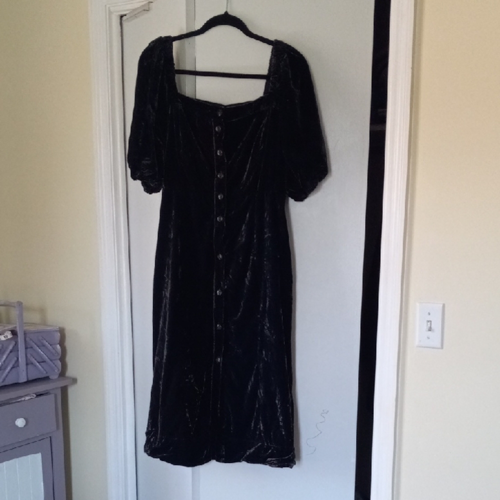 J. Crew Black Velvet Midi Dress